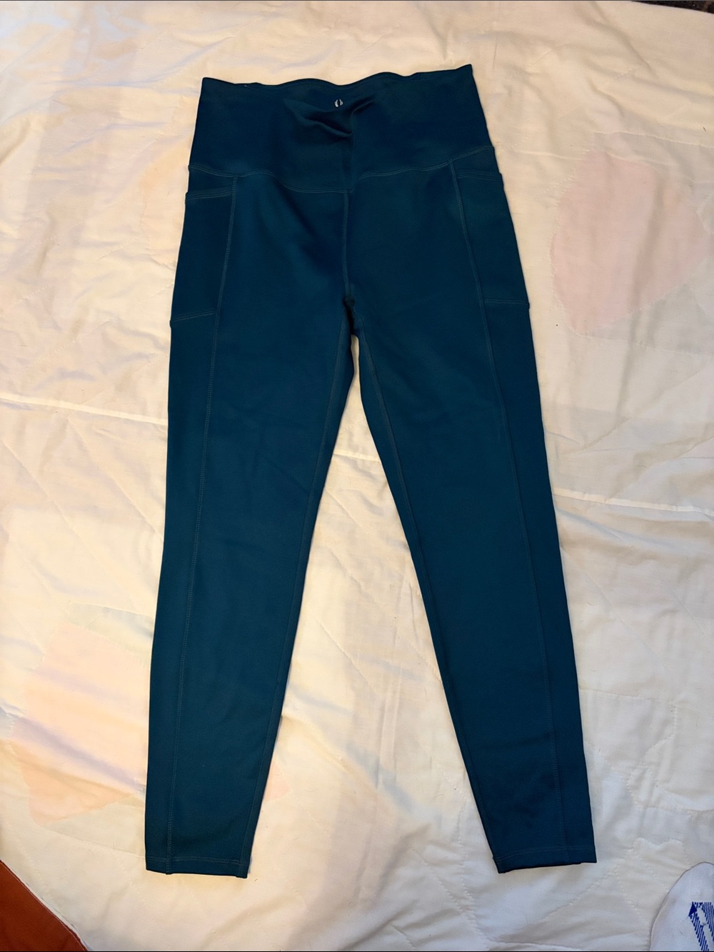Spider High-Waist Teal Active Leggings with Side Pockets